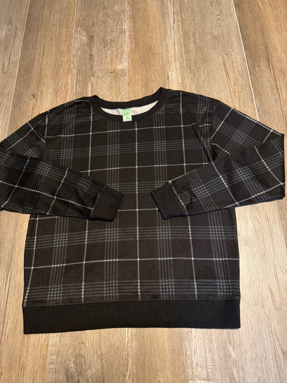Honeydew Intimates black and gray plaid pajama top with a relaxed fit.